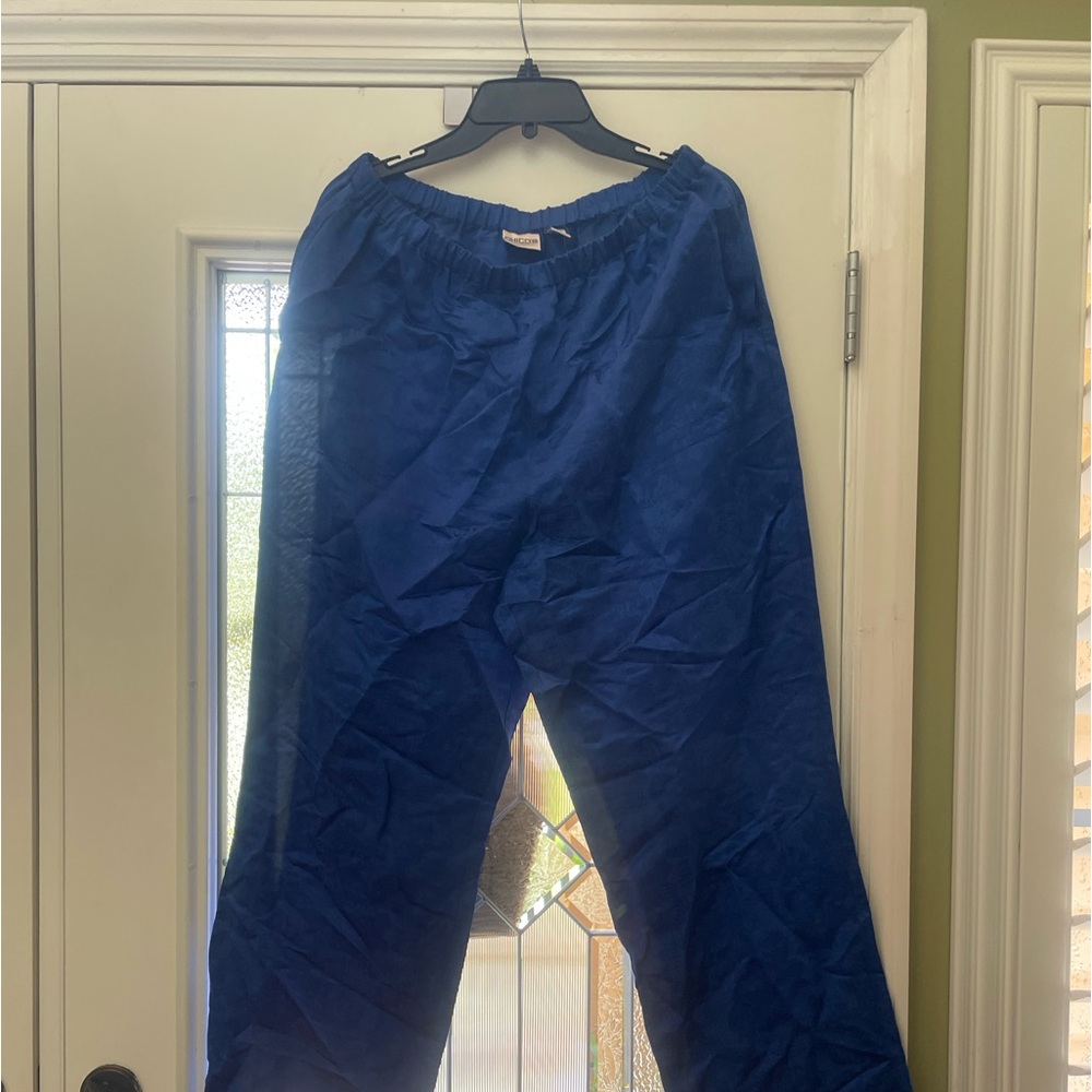 Gorgeous Chicos Cobalt Blue Linen/Silk Blend Tone n Tone Print Pants 3 (1X-2X)